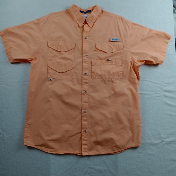 Columbia Other - Columbia Mens PFG Bonehead Fishing Shirt Large Orange Short Sleeve FM7130